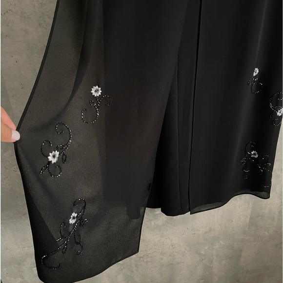 VTG Donna Ricco 2Pc Blk Evening Gown Blouse Chiffon Slit Overlay Skirt Dress S12 - Picture 7 of 13